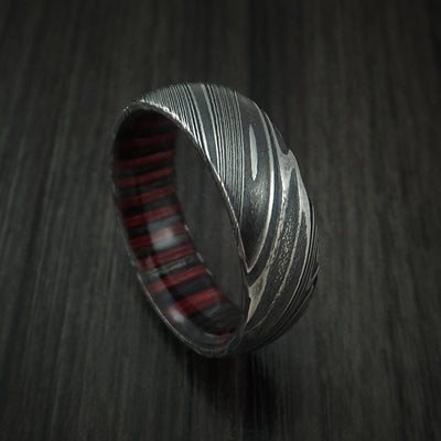 Kuro Damascus Steel Ring with Hardwood Sleeve Custom Made Wood Band
