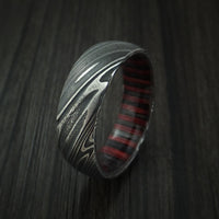 Kuro Damascus Steel Ring with Hardwood Sleeve Custom Made Wood Band