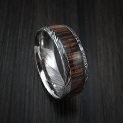 Kuro Damascus Steel Ring with Hardwood Inlay Custom Made Band