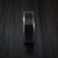 Black Zirconium and WOOD Ring inlaid with WENGE WOOD Custom Made to Any Size and Optional Wood Types