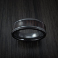 Black Zirconium and WOOD Ring inlaid with WENGE WOOD Custom Made to Any Size and Optional Wood Types