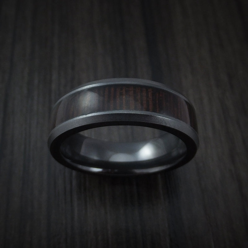 Black Titanium and WOOD Men's Ring inlaid with WENGE WOOD Custom Made to Any Size and Optional Wood Types