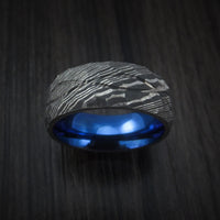 Damascus Steel Hammered Celtic Knot Ring Infinity Design with Anodized Sleeve Wedding Band