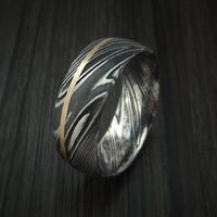 Kuro Damascus Steel Ring and 14k Yellow Gold Wedding Band Genuine Craftsmanship Custom Made