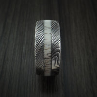 Kuro Damascus Steel and Antler Ring Custom Made Band