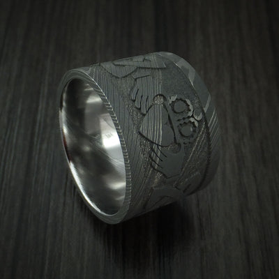 Wide Damascus Steel Celtic Irish Claddagh Ring Hands Clasping Heart Band Carved