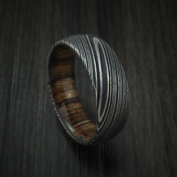 Kuro Damascus Steel Ring with Walnut Hardwood Sleeve Custom Made Wood Band