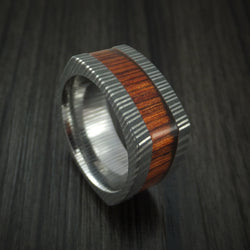 Cocobolo Hardwood and Damascus Steel Wide Square Ring Custom Made Band