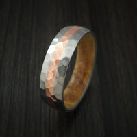 Titanium and Copper Ring Custom made Band Hammer Finish with MAPLE BURL Hardwood Sleeve