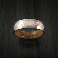 Titanium and Copper Ring Custom made Band Hammer Finish with MAPLE BURL Hardwood Sleeve