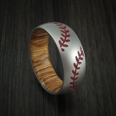 Cobalt Chrome Double Stitch Baseball Ring with Wood Sleeve and Bead Blast Finish