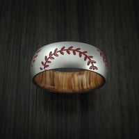 Cobalt Chrome Double Stitch Baseball Ring with Wood Sleeve and Bead Blast Finish