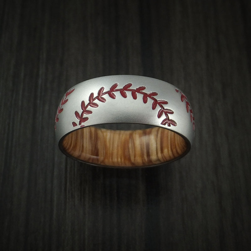 Cobalt Chrome Double Stitch Baseball Ring with Wood Sleeve and Bead Blast Finish