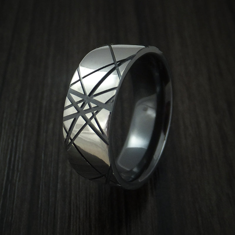 Black Zirconium Retro Rocker Pattern Custom Made Men's Band | REVOLUTION