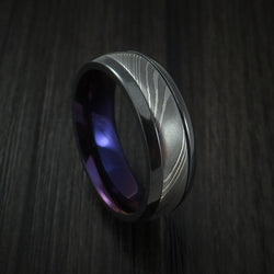Black Zirconium and Damascus Steel Band with Anodized Interior Custom Made Ring