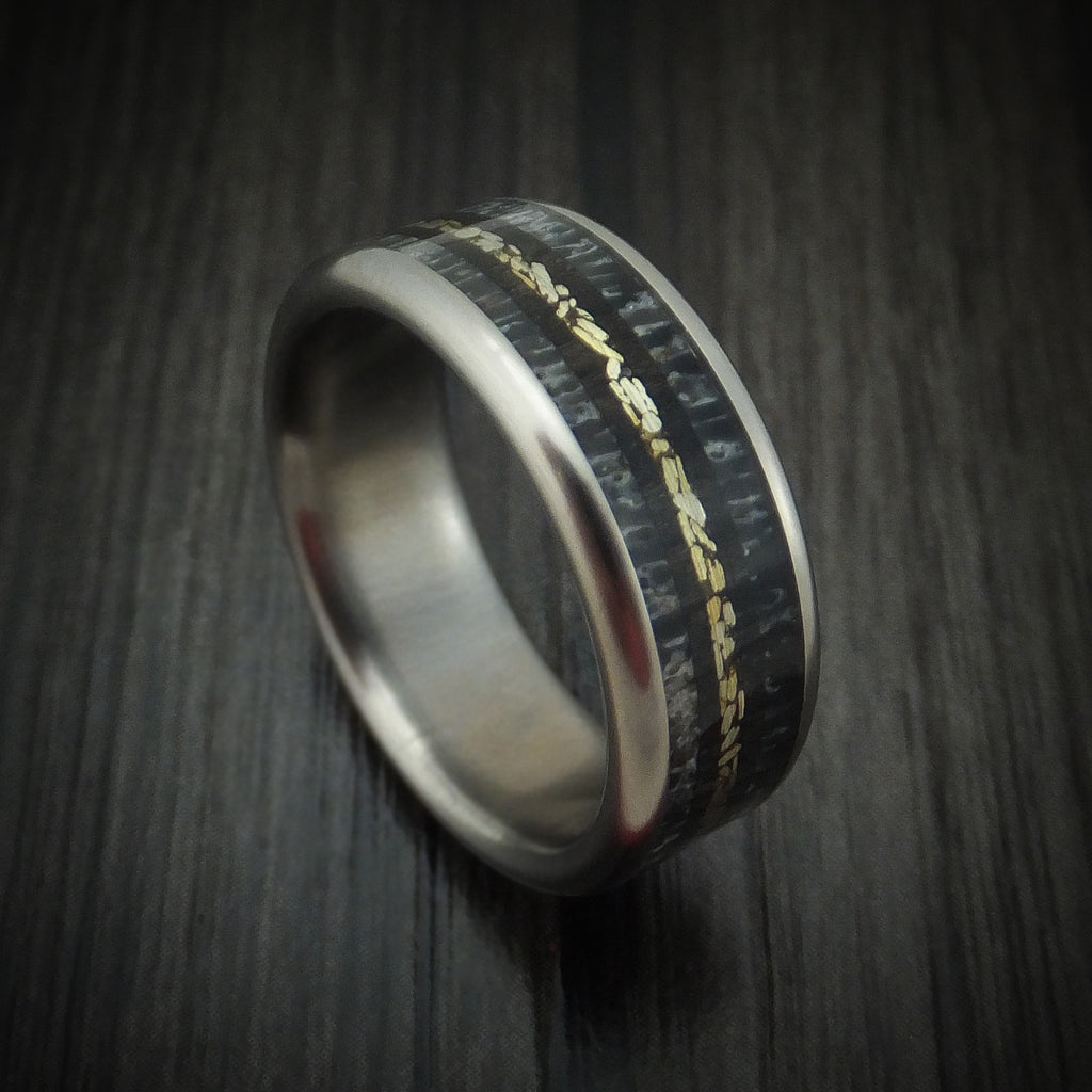 Titanium and Premium Elk Antler Men's Ring with Ebony Wood and