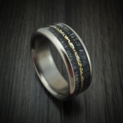 Titanium and Elk Antler Ring with Ebony Wood and Gold Nugget Inlays Custom Made