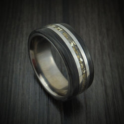Titanium and Elk Antler Ring with Gold and Side Cut Carbon Fiber Custom Made