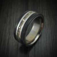 Titanium and Elk Antler Ring with Gold and Side Cut Carbon Fiber Custom Made