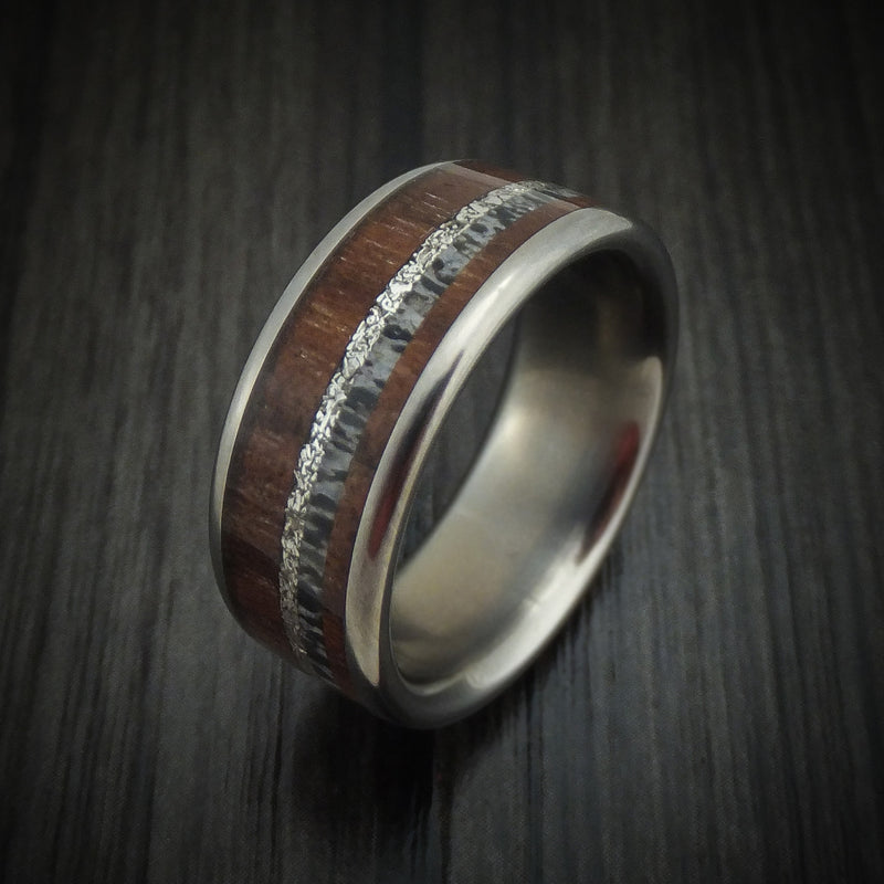 Titanium and Walnut Wood Ring with Elk Antler and Silver Custom Made