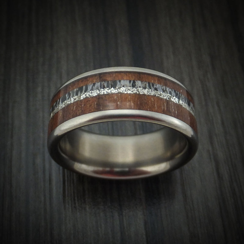 Titanium and Walnut Wood Ring with Elk Antler and Silver Custom Made
