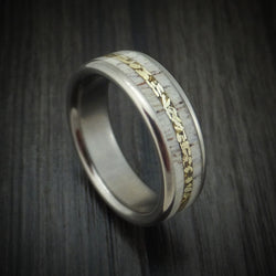 Titanium and Elk Antler Ring with Gold Nugget Inlay Custom Made