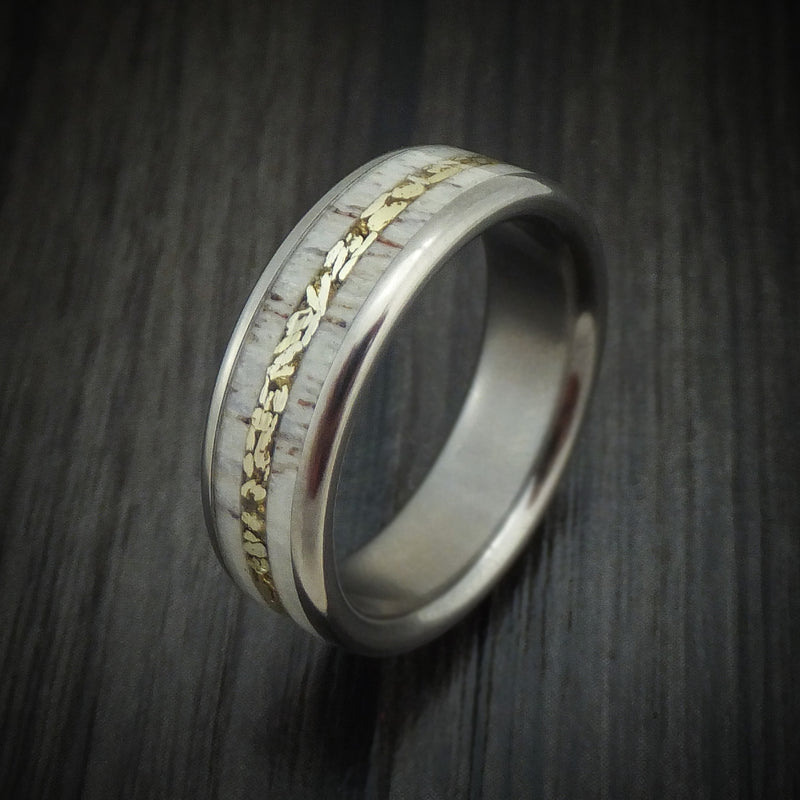 Titanium and Elk Antler Ring with Gold Nugget Inlay Custom Made