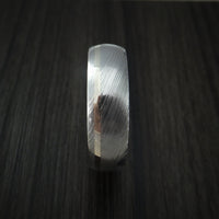 Damascus Steel Ring with 14k White Gold Inlay and Olive Wood Hardwood Interior Sleeve Custom Made Band