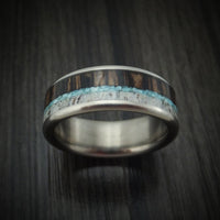 Titanium and Elk Antler Ring with Black Palm Wood and Turquoise Inlays Custom Made