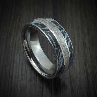 Titanium Ring with Gibeon Meteorite and Cobaltium M3 Mokume Custom Made