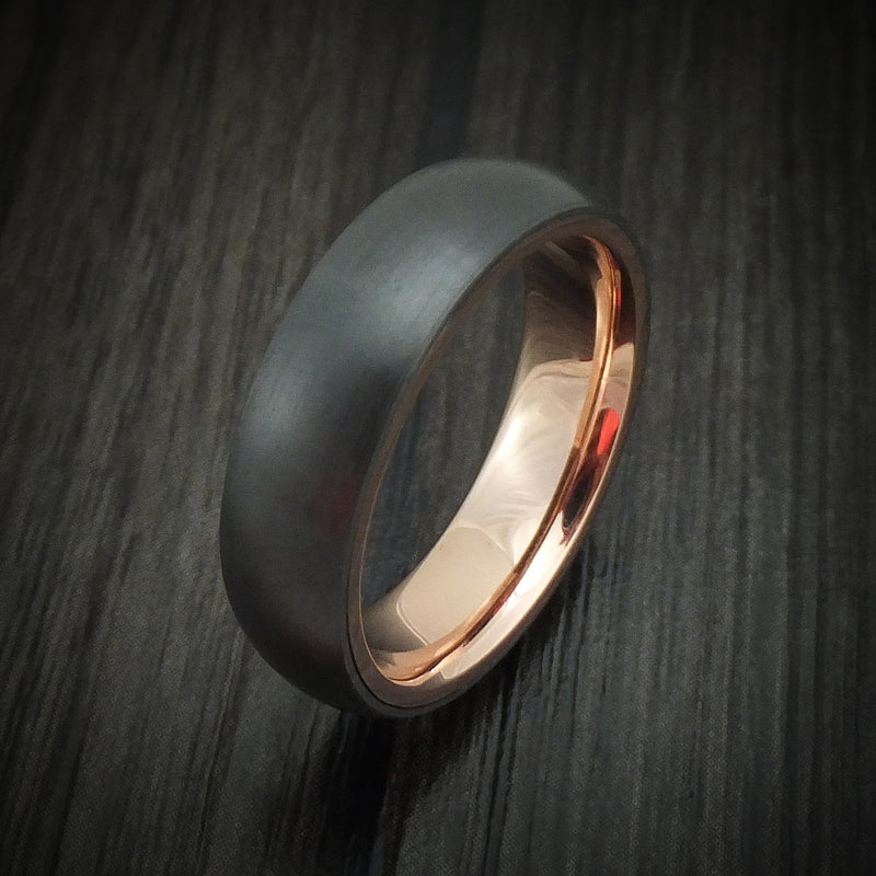 Black Zirconium Ring With 14k Rose Gold Sleeve Custom Made Band