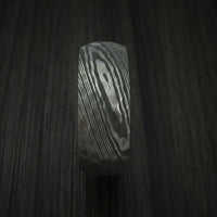 Damascus Steel Hammered Ring with Red Heart Wood Sleeve Custom Made