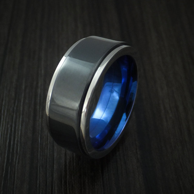 Titanium and Black Titanium Spinner Anodized Men's Ring Custom Made Band