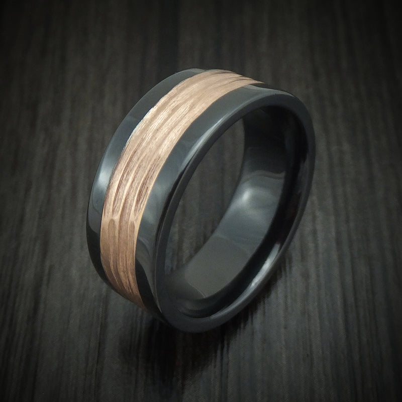 Black Zirconium and 14K Gold Tree Bark Band Custom Made Ring