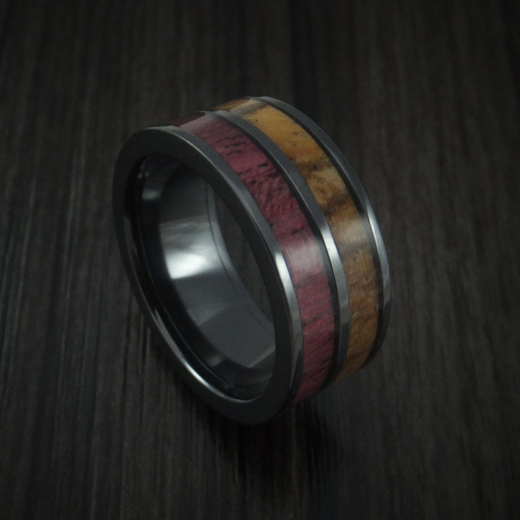 Bloodwood Inlay in Titanium Ring, Exotic Hard Wood Wedding Band , Wood rings