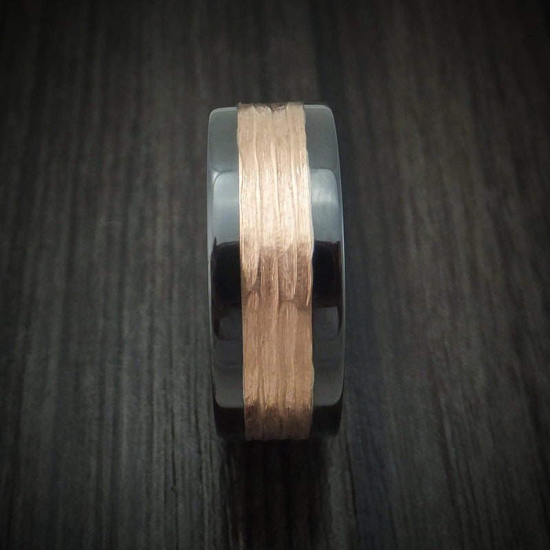 Black Titanium and 14K Gold Tree Bark Band Custom Made Ring