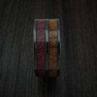 Wood Men's Ring and BLACK Titanium Men's Ring inlaid with Purple Heart Wood and Zebra Wood Custom Made
