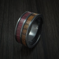 Black Titanium Men's Ring inlaid with Purple Heart Wood and Zebra Wood Custom Made