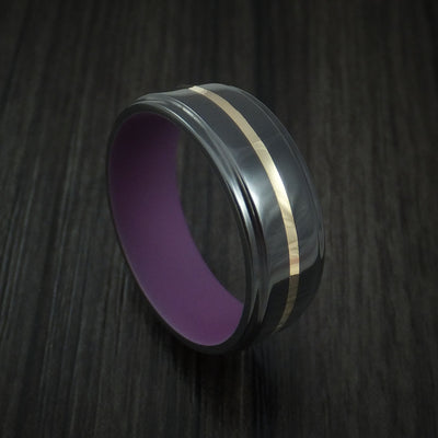 Black Zirconium with 14k Yellow Gold and Wild Purple Cerakote Sleeve Custom Made Band