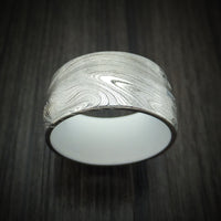 Marbled Kuro Damascus Steel Ring with Cerakote Sleeve Custom Made