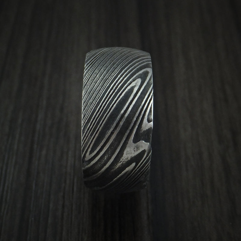 Kuro Damascus Steel Ring with Koa Wood Hardwood Sleeve Custom Made Wood Band