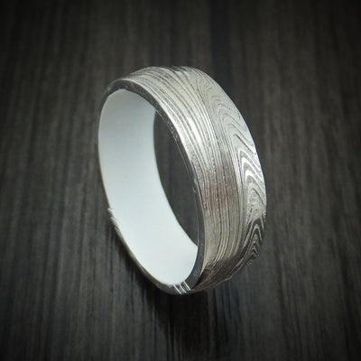 Marbled Kuro Damascus Steel Ring with Cerakote Sleeve Custom Made