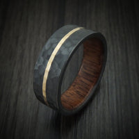 Black Titanium Ring with 14K Gold and Wood Sleeve Custom Made Band