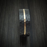 Black Titanium Ring with 14K Gold and Wood Sleeve Custom Made Band