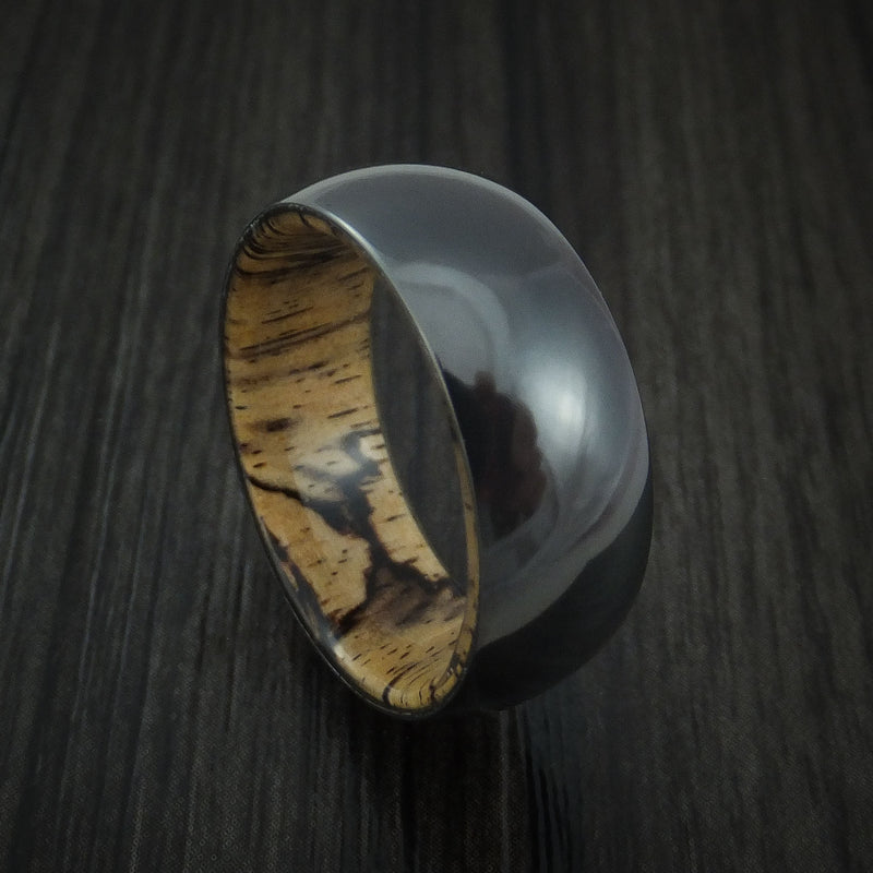 Black Zirconium and Spalted Tamarind Wood Hard Wood Sleeve Ring Custom Made