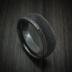 Black Titanium Hammered Ring with Forged Carbon Fiber Inlay Band