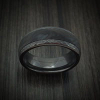 Black Titanium Hammered Ring with Forged Carbon Fiber Inlay Band