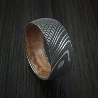 Damascus Steel Ring with Chef's Maple Cutting Board Interior Sleeve Custom Made