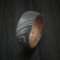 Damascus Steel Ring with Chef's Maple Cutting Board Interior Sleeve Custom Made