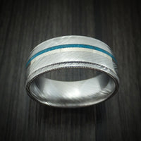 Damascus Steel Ring with 14K Gold and Turquoise